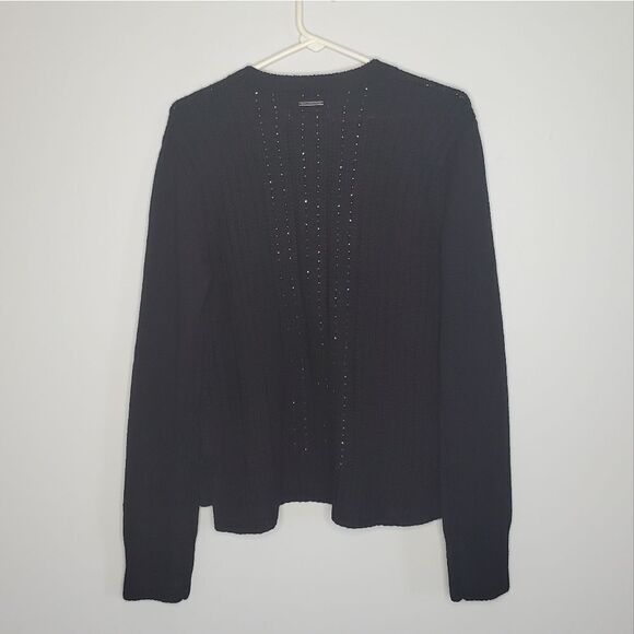 Carve Designs Black Wool Zip Up Cardigan Sweater Beaded Embellished - Picture 4 of 10
